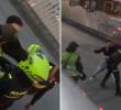 Los usuarios grabaron el momento de la disputa del ciudadano colado con el uniformado. Redes sociales.