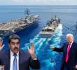 Nicolás Maduro y Donald Trump; de fondo, buques de guerra enviados por Estados Unidos al Pacífico. Fotos: AFP - cortesía U.S. Navy