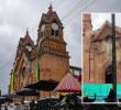 Adelante, la demolición en el Templo de San José de Venecia. Atrás, fachada del mismo en el pasado. Foto: Manuel Saldarriaga Quintero e imagen tomada de redes.