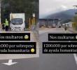 Camiones en Planeta Rica, Córdoba y Cajamarca, Tolima, fueron multados mientras transportaban ayudas humanitarias. Fotos: captura video @ColombiaOscura