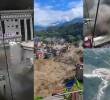 Las inundaciones provocaron el desbordamiento de un río en el distrito de Rasuwa, Nepal, cerca de la frontera con China. Foto: captura de video redes sociales