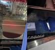 El bus de Atlético Nacional fue impactado por varias piedras a la salida del estadio Centenario de Armenia. Fotos: redes sociales