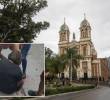Adelante, la mujer herida en el altercado. Atrás, parque del municipio de Bello donde ocurrieron los hechos. Foto: EL COLOMBIANO y Denuncias Antioquia