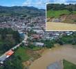 Adelante, la socavación ya casi afecta una de las vías de acceso. Atrás, toma aérea de la emergencia. FOTO: imagen tomada de redes