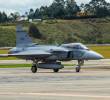 Los aviones Gripen de la empresa Saab ya fueron presentados en la Feria Internacional Aeronáutica de Rionegro, Antioquia, en 2025. FOTO: ANDRÉS CAMILO SUÁREZ ECHEVERRY.