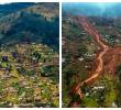 Esta zona deprimida, incrustada a la fuerza en la parte más alta de la ladera nororiental del Valle de Aburrá, se viene poblando desde 1995. La montaña se desprendió el pasado martes. FOTO CAMILO SUÁREZ Y ARCHIVO EL COLOMBIANO
