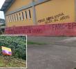 La bandera y las paredes pintadas por al parecer miembros de las Disidencias en Betulia. FOTO: Cortesía Denuncias Antioquia.