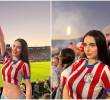 La joven paraguaya de 25 años, oriunda de Luque, pasó de ser una espectadora más en las tribunas de la Copa del Mundo a convertirse en el fenómeno viral más buscado de internet. FOTO: Tomada de las redes sociales @naiel.aguilera