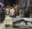 Los detenidos y el lanzagranadas incautado por parte de la Policía de Tránsito. FOTO: Cortesía