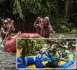 Adelante, el equipo femenino de Rafting cerca del río Samaná. Atrás, miembros del equipo masculino Foto: Manuel Saldarriaga Quintero e imagen tomada de redes.