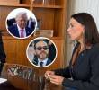 La embajadora de Colombia en Washington María Consuelo Araújo (der.) se reunió con la delegada para el Escudo de las Américas, Kristi Noem; también con el presidente Donald Trump. FOTO: Embajada de Colombia, Getty y Colprensa