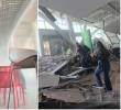 El fuerte movimiento telúrico de magnitud 7.4 registrado este lunes 10 de agosto dejó imágenes del colapso parcial en el Aeropuerto Internacional Matecaña de Pereira. FOTO: Captura de video de redes sociales @soy_gallego