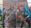 Momento en que unos sujetos, al otro lado de los torniquetes de la estación Portal 20 de Julio de TransMilenio, portan armas blancas para atacar a los de seguridad. FOTO: Captura video de redes sociales @ColombiaOscura