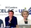 La presidenta de la Comisión Europea, Ursula von der Leyen, el canciller alemán Friedrich Merz y el presidente francés Emmanuel Macron, <b>ya no asistirán a la Celac-UE. Foto: Cancillería/Afp. </b>