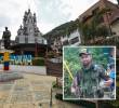 Atrás, parque de San Andrés de Cuerquia. Adelante, quien sería alias Manati. Foto: Manuel Saldarriaga Quintero e imagen tomada de redes.