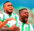 El festejo de Dairon Asprilla tras el tanto con el que Nacional venció 1-0 al Unión Magdalena en el Atanasio Girardot. FOTO CAMILO SUÁREZ