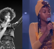 La Mini Whitney Houston de Buenaventura rindió homenaje a la cantante estadounidense en el escenario de Yo me llamo Mini. FOTO GETTY y captura de Caracol Televisión