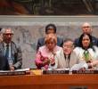Gustavo Petro liderando la reunión del Consejo de Seguridad, junto a la canciller Rosa Villavicencio y la embajadora ante la ONU, Leonor Zalabata. FOTO: CORTESÍA DE PRESIDENCIA.