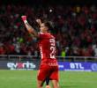Tomás Ángel celebra su gol en la goleada que América le propinó a Junior, en el estadio Francisco Rivera Escobar, de Palmira, por la séptima fecha de la Liga BetPlay. FOTO COLPRENSA