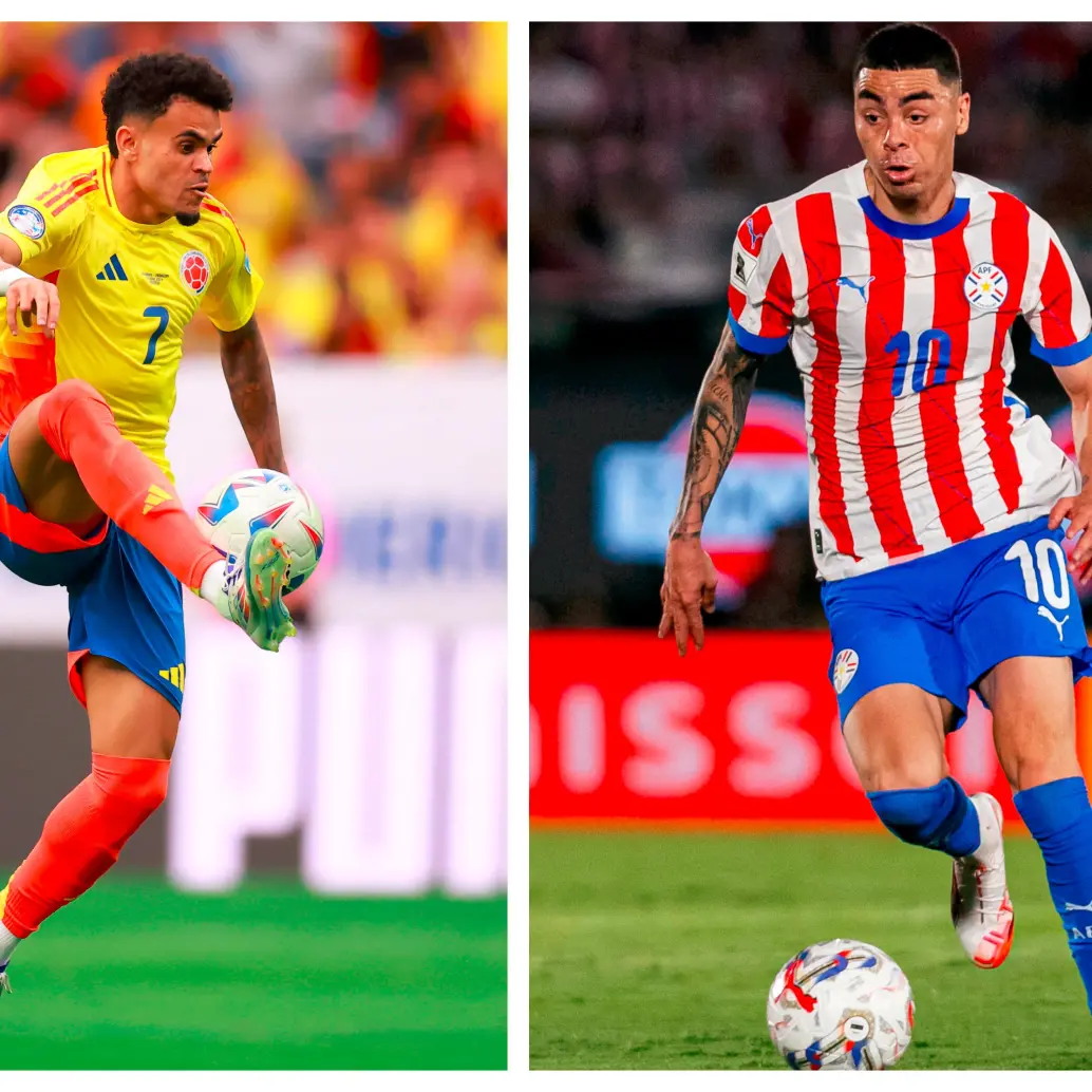 Luis Díaz, de Colombia, y Miguel Almirón, de Paraguay, pueden ser piezas importantes para sus equipos en el duelo entre cafeteros y guaraníes. FOTOS GETTY