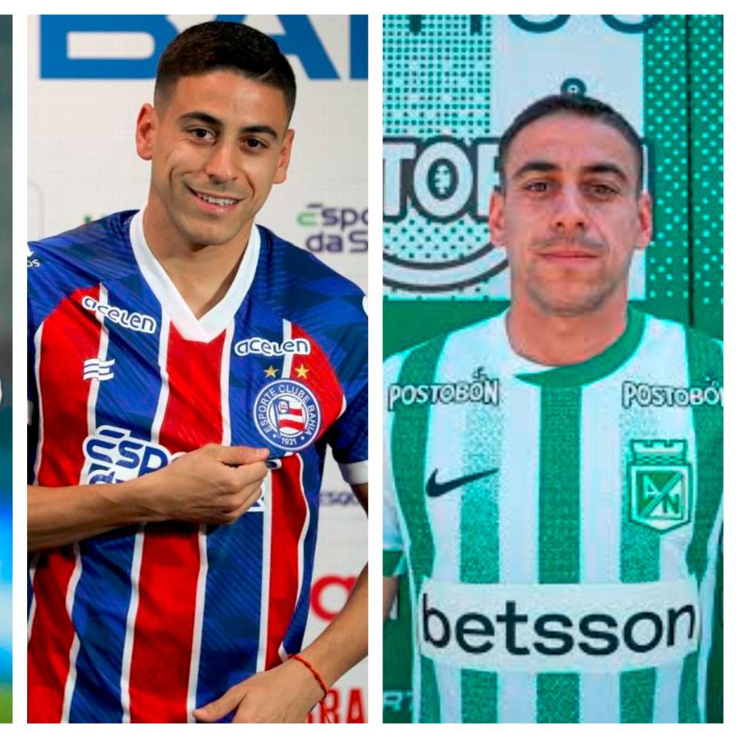 Camilo Cándido con las camisetas de Nacional de Uruguay, Bahía de Brasil y Atlético Nacional. FOTOS CORTESÍA