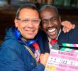 Harold Trompetero con el actor Julián Díaz en medio de las grabaciones de Lactar. FOTO Cortesía