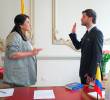 La ministra de Las Culturas, Paola Holguín, con el antioqueño Sergio Andrés Vélez, nuevo director del Instituto Caro y Cuervo. FOTO: Cortesía @MinCultura
