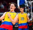Andrés Piza celebra uno de los puntos logrados con Colombia en el Mundial de Filipinas. FOTO CORTESÍA Volleyball World
