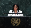 Delcy Rodríguez, presidenta interina de Venezuela, durante su intervención en la Asamblea General de la ONU: FOTO: AFP