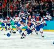 La selección de Estados Unidos celebra el oro del hockey ganado en el cierre de los Juegos Olímpicos de Invierno. FOTO GETTY