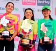 Ellas integraron el podio de la Vuelta a Colombia, Angie Mariana Londoño, Lilibeth Chacón y Laura Rojas. CORTESÍA MINDEPORTE