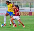 Valerin Loboa, una de las caras nuevas en el seleccionado femenino de mayores, en el partido que Colombia le ganó ayer a Venezuela en Isla Margarita. FOTO cortesía FCF
