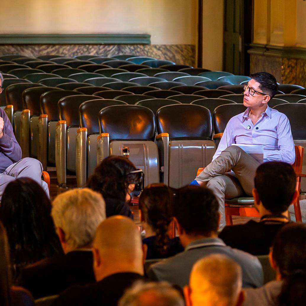 El rector (e), Héctor Iván García, en su primera aparición ante los medios de comunicación desde que se posesionó, hace dos semanas. Lo acompañó el ministro de Educación, Daniel Rojas. FOTO cortesía UdeA