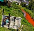 La quebrada La Marinilla terminó con una coloración color ladrillo en la mañana de este jueves. Las autoridades investigaron el origen de los químicos que le cambiaron la tonalidad. FOTO: CORTESÍA
