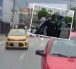 El conductor de este taxi se escapó en reversa en un operativo de la Secretaría de Movilidad de Medellín y lo interceptaron en una persecución en La Minorista. Allí habría agredido a un guarda de tránsito. FOTOS: CORTESÍA