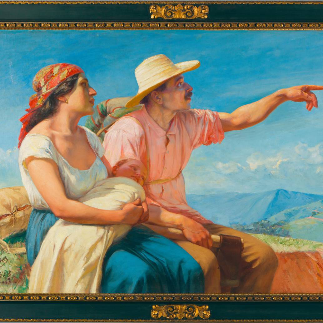 Con la pintura Horizontes, el artista antioqueño Francisco Antonio Cano quiso compensar el apoyo a su educación y conciliar una deuda de gratitud con la ciudad. <span class="mln_uppercase_mln">FOTO</span> <b><span class="mln_uppercase_mln">Fotografía Rodríguez. Biblioteca Pública Piloto. Archivo Fotográfico.</span></b>