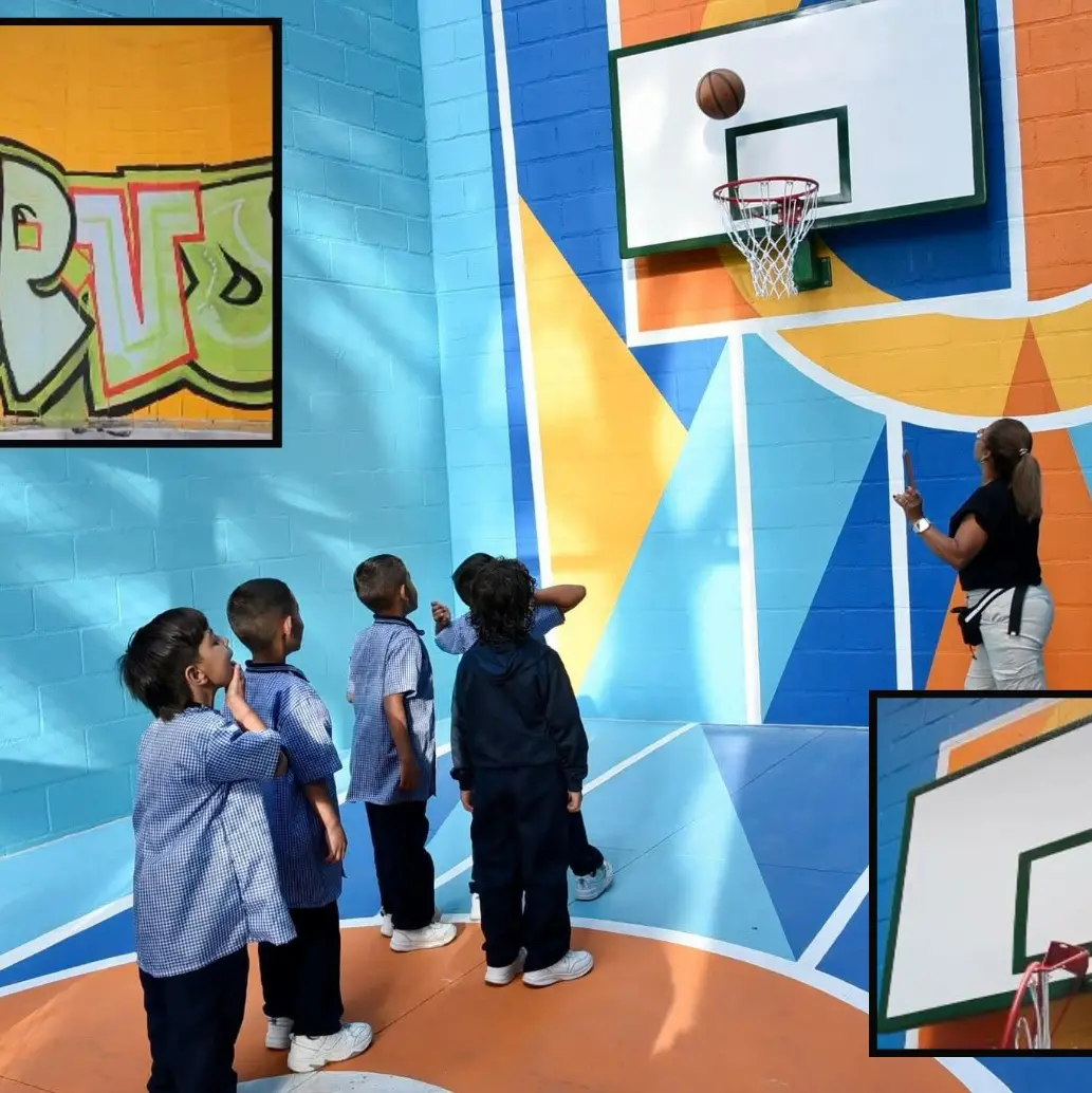 Adelante, los daños hechos al parque, incluyendo horrendos graffitis. Atrás, el espacio durante su entrega el pasado 10 de abril. FOTOS: imágenes tomadas de redes.