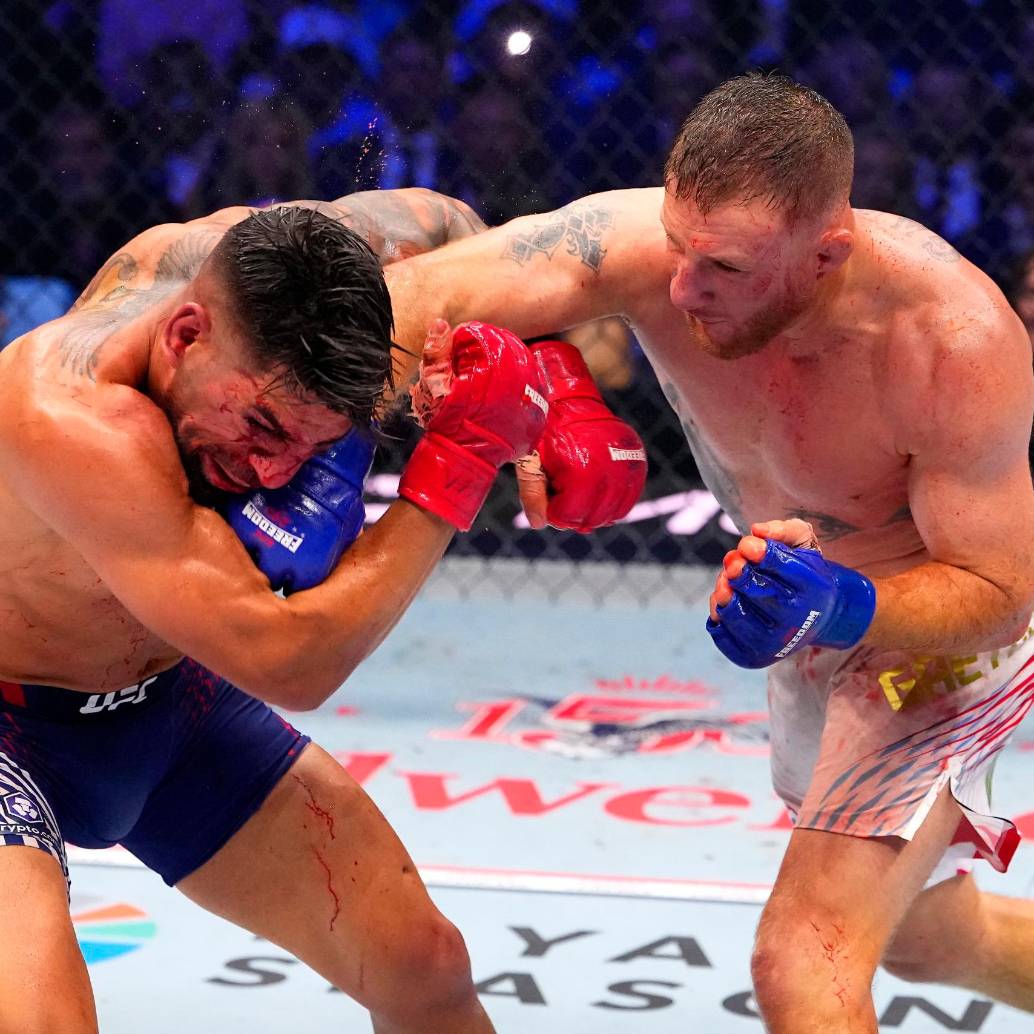 ustin Gaethje derrotó a Illia Topuria y conquistó el cinturón del peso ligero de la UFC. FOTO: <b>GETTY</b>