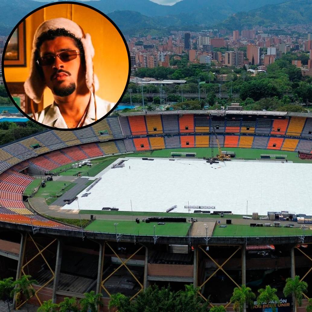 El montaje del show de Bad Bunny comenzó desde este fin de semana en Medellin. FOTO Manuel Saldarriaga