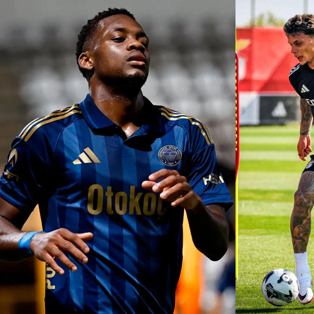 El delantero antioqueño Jhon Jáder Durán (21 años), tiene contrato con Fenerbahce hasta junio del 2026. El volante Richard Ríos (25), firmó con Benfica hasta 2030. FOTO: TOMADAS DEL X DE @Fenerbahce y Benfica