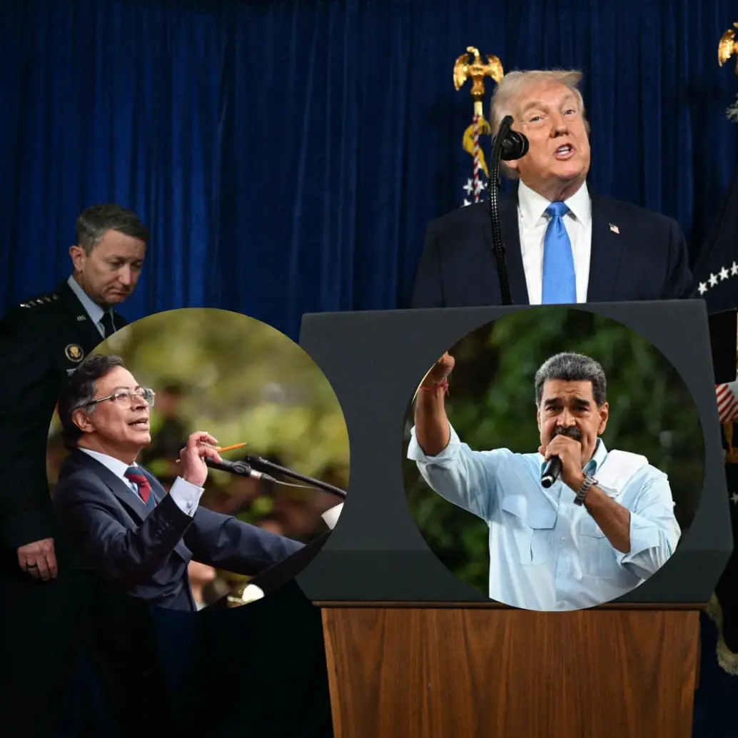 Durante la rueda de prensa tras la captura de Maduro, Donald Trump habló de Gustavo Petro y María Corina Machado. FOTO <b>AFP.</b>