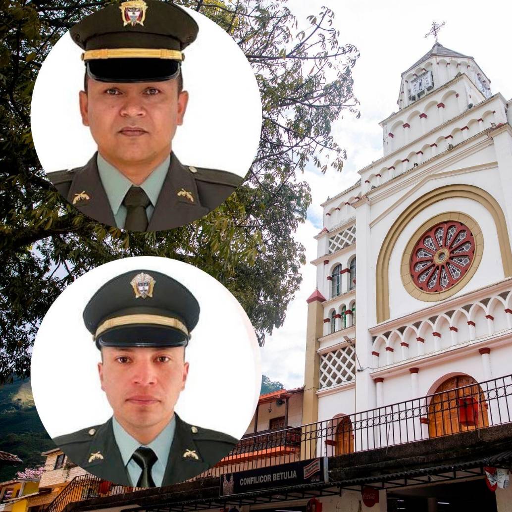 Los hechos ocurrieron mientras los policías patrullaban el sector La Cumbre, en la zona rural de Betulia. Arriba: Wilmer Ovidio Gallego Sepúlveda. Abajo: Edwin Danilo Chamorro Bastidas Foto: EL COLOMBIANO. 