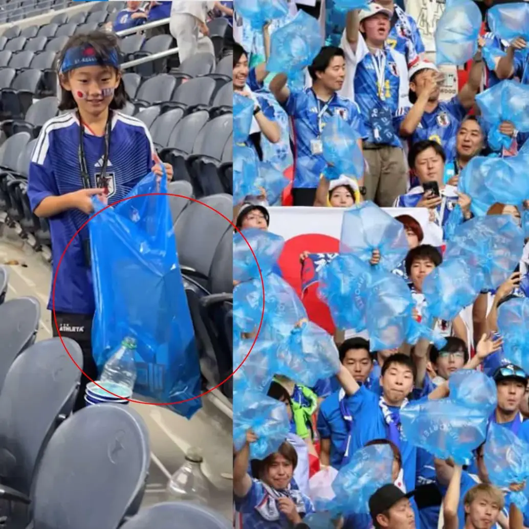 Aficionados japoneses recogen la basura en las gradas del estadio de Dallas tras el empate ante Países Bajos en el Mundial 2026. Foto: Captura de video / FIFA / Redes sociales