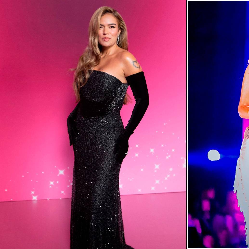 Karol G en abril de 2025 en el lanzamiento de su documental en Medellín y en enero de 2026, en su aparición en el escenario, en el show de Bad Bunny el pasado fin de semana. FOTOS EL COLOMBIANO y Cortesía Cristian David García @crisdying_ph