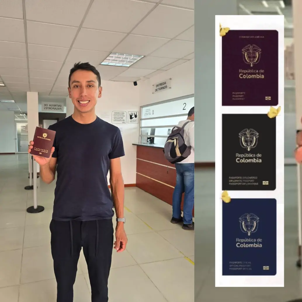 El nuevo pasaporte (vertical) vs el viejo pasaporte (el que Egan Bernal tiene en la mano). FOTO: REDES SOCIALES.