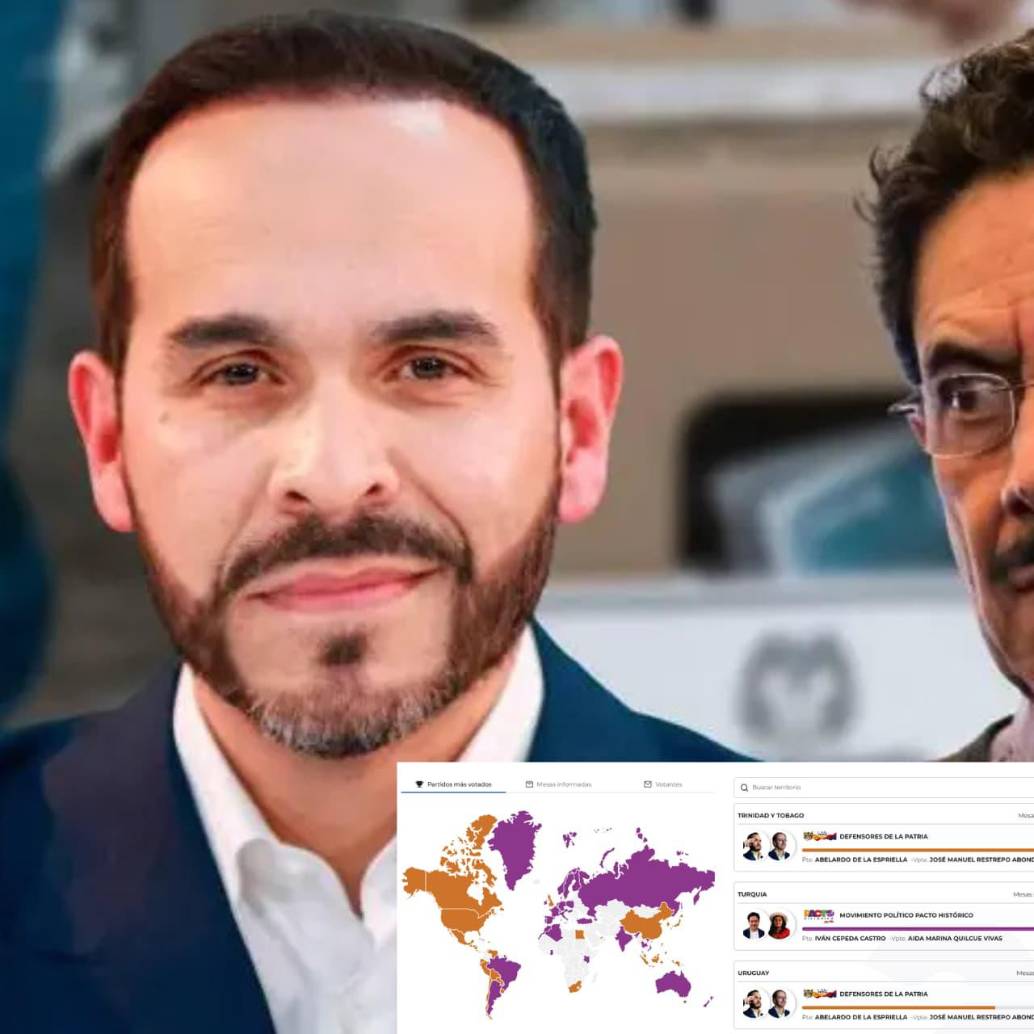 Así votó el exterior: Estados Unidos, Venezuela y México para De la Espriella; España y Alemania para Cepeda. Foto: El Colombiano / Colprensa / Captura de pantalla Registraduría Nacional del Estado Civil.