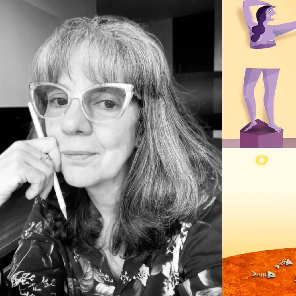 Elena Ospina y algunas de sus ilustraciones. FOTOS Cortesía @elenaospina