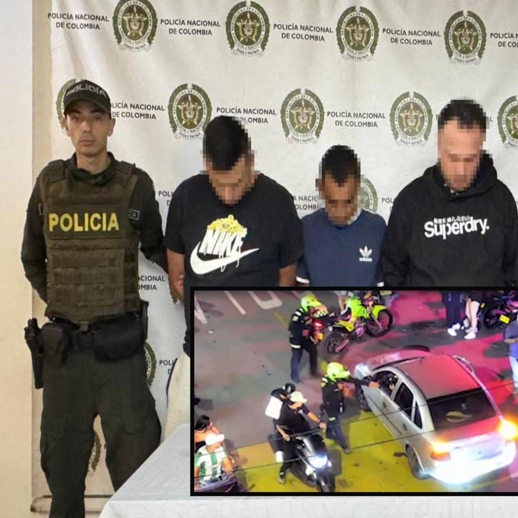 Adelante, una de las capturas realizadas por la Policía. Atrás, los señalados de conformar la banda delincuencial. FOTO: Cortesía