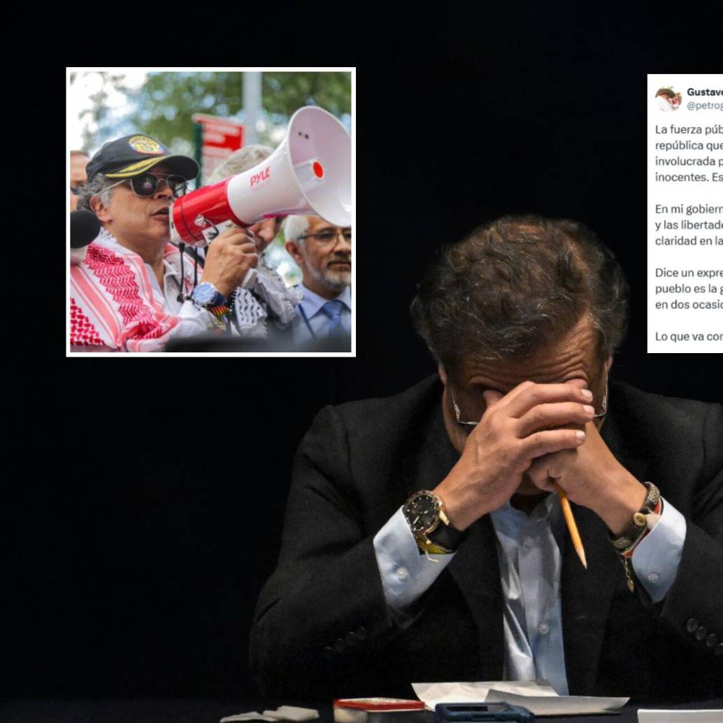 Gustavo Petro le pedía a los militares estadounidenses desobedecer a Trump. Meses atrás, en un trino aseguraba que la Fuerza Pública debía obedecer al presidente. FOTOS: AFP y tomada de X @petrogustavo