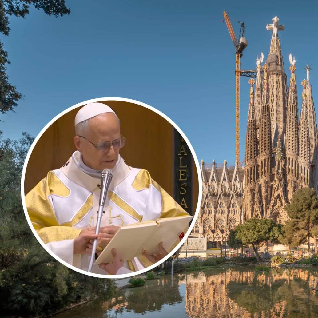 El papa León XIV llegó a la Sagrada Familia de Barcelona para bendecir la torre de Jesucristo, la más alta del templo. Foto: Vatican Media / redes sociales La Sagrada Familia